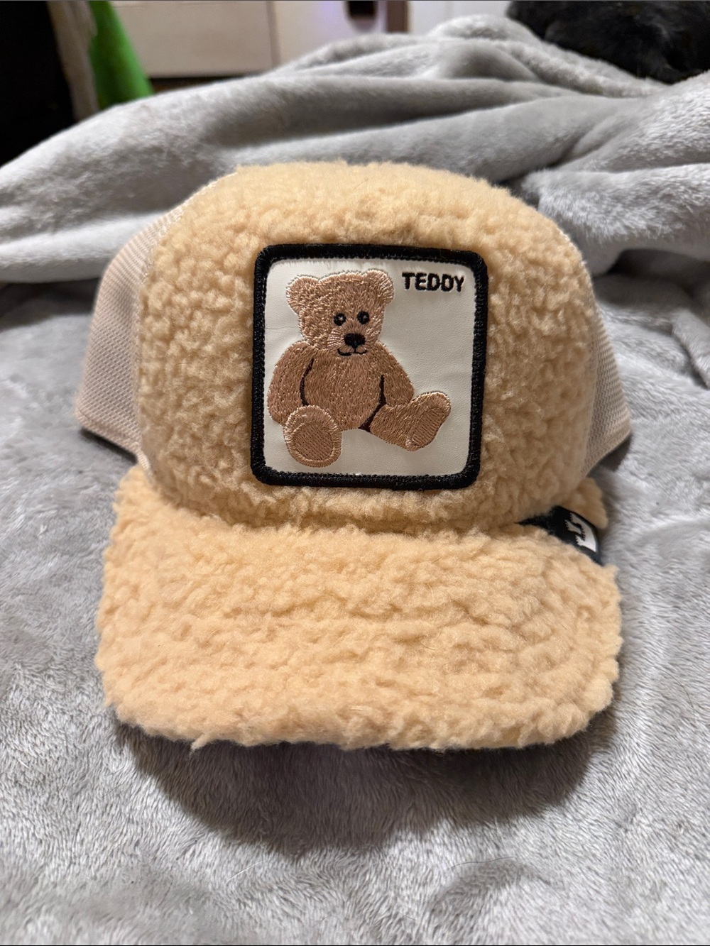 Teddy Patch Sherpa Trucker Hat - Beige